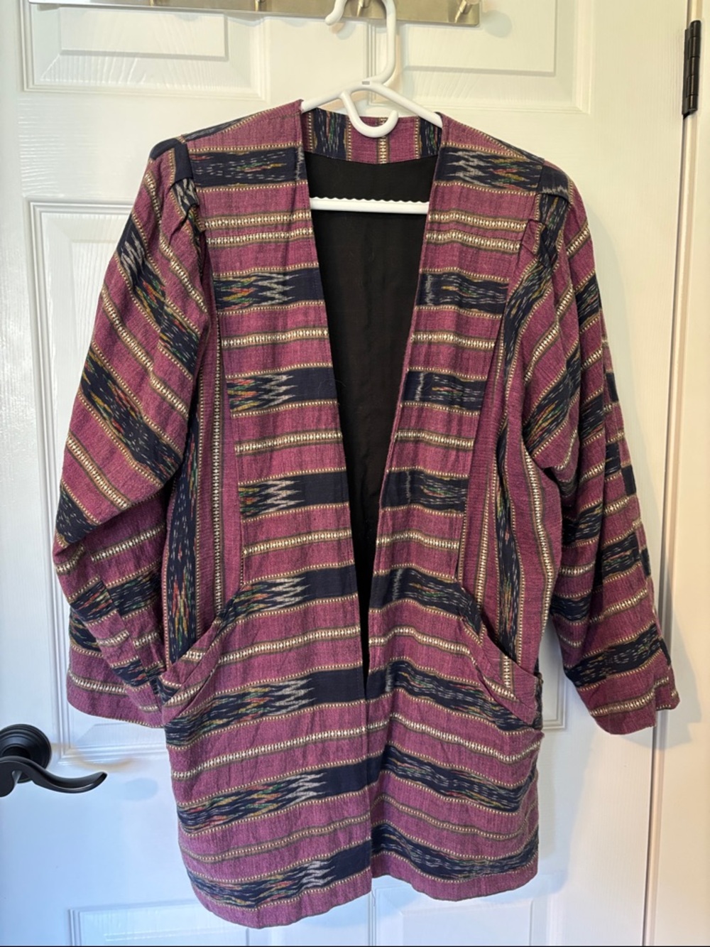 Vintage Handmade Purple Striped Open Front Jacket With Pockets & Shoulder Pads